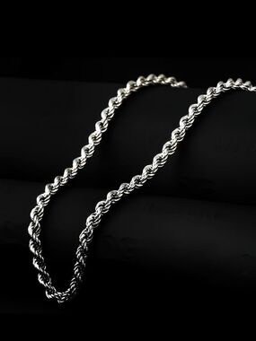 Sterling-Look Rope Chain Necklace in Shiny Silver 3mm